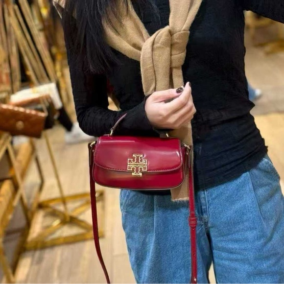 NWT tory burch britten smooth mini top handle red crossbody - Picture 9 of 11